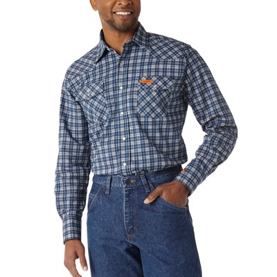 Wrangler FR Long Sleeve Western Snap Plaid Shirt